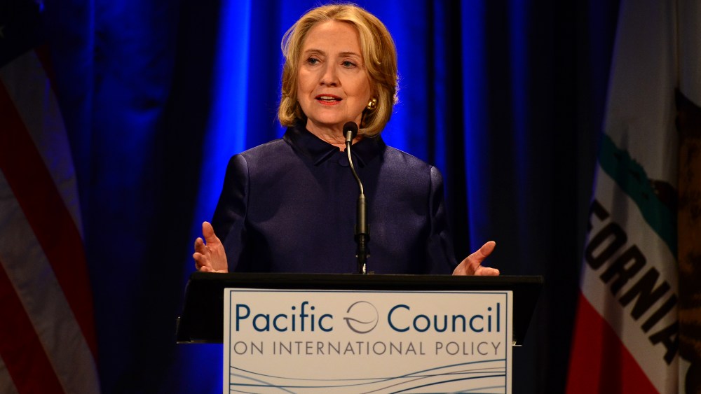 Fomer U.S. Secretary of State Hillary Rodham Clinton speaks at an event hosted by The Pacific Council on International Policy in Los Angeles, California on May 8, 2013. (Photo by Frederic J. Brown/AFP/Getty)
