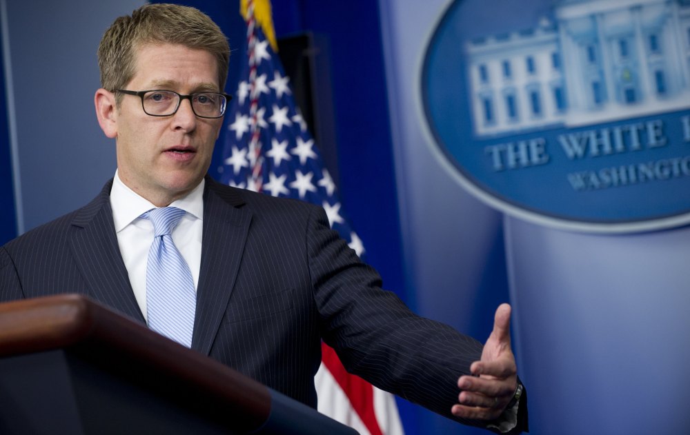 White House Press Secretary Jay Carney speaks during the daily press briefing in the Brady Press Briefing Room at the White House. (Photo by Saul Loeb/Getty Images)