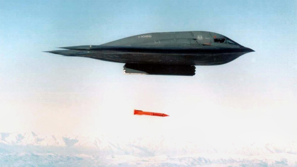An undated file picture shows a B-2 Spirit Bomber dropping a B61-11 bomb casing from an undisclosed location.