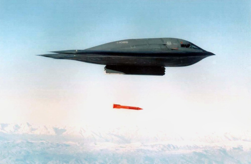 An undated file picture shows a B-2 Spirit Bomber dropping a B61-11 bomb casing from an undisclosed location.
