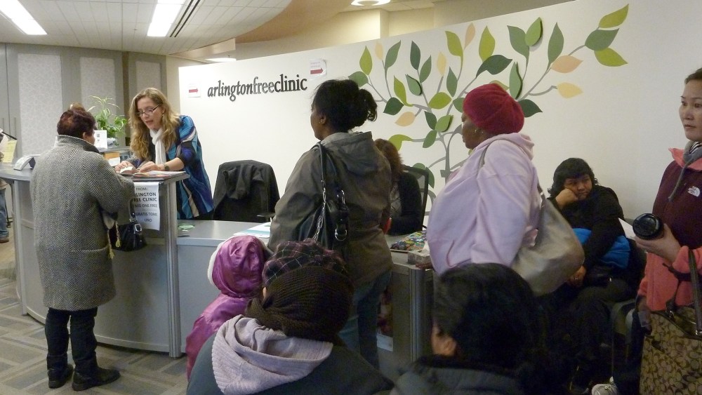 People register at the Arlington Free Clinic for the healthcare lottery on November 12, 2013 in Arlington, Virginia.