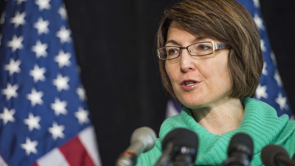 Conference Chair Cathy McMorris Rodgers (L), R-Washington, speaks during the House Republican Leadership press conference at the House Republican Issues Conference in Cambridge, Maryland, January 30, 2014.