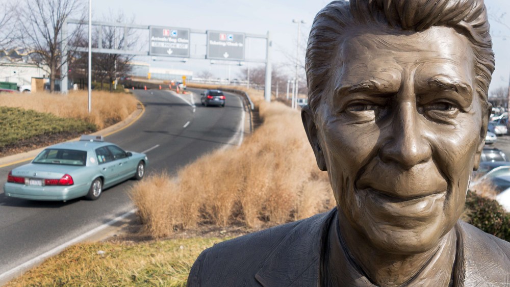 A statue of former President Ronald Reagan is seen February 6, 2014 at the entrance to Ronald Reagan International Airport in Washington, D.C.