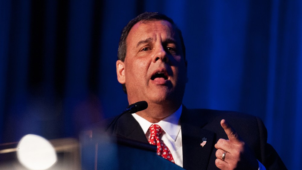 New Jersey Governor Chris Christie addresses the New Jersey Chamber of Commerce 77th annual dinner in Washington on April 22, 2014.