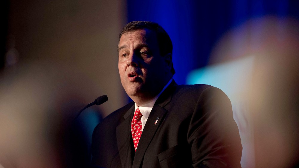 Chris Christie addresses the New Jersey Chamber of Commerce 77th annual dinner in Washington on April 22, 2014.