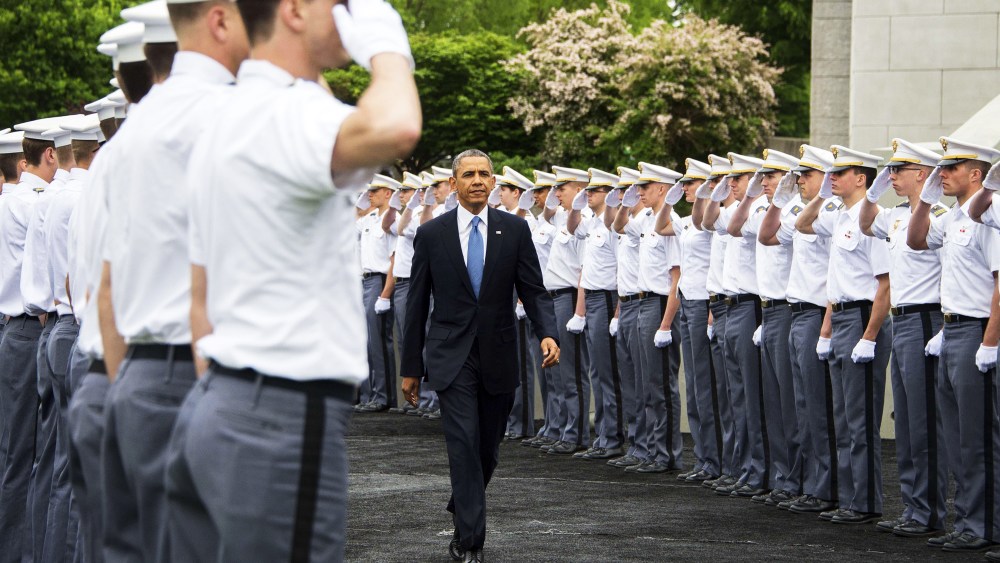 US President Barack Obama arrives at the United States Military Academy at West Point, New York to deliver the commencement address to the 2014 graduating class, May 28, 2014.