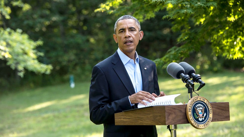 US President Barack Obama makes a statement on the situation in Iraq at Martha's Vineyard, Massachusetts, on August 11, 2014.