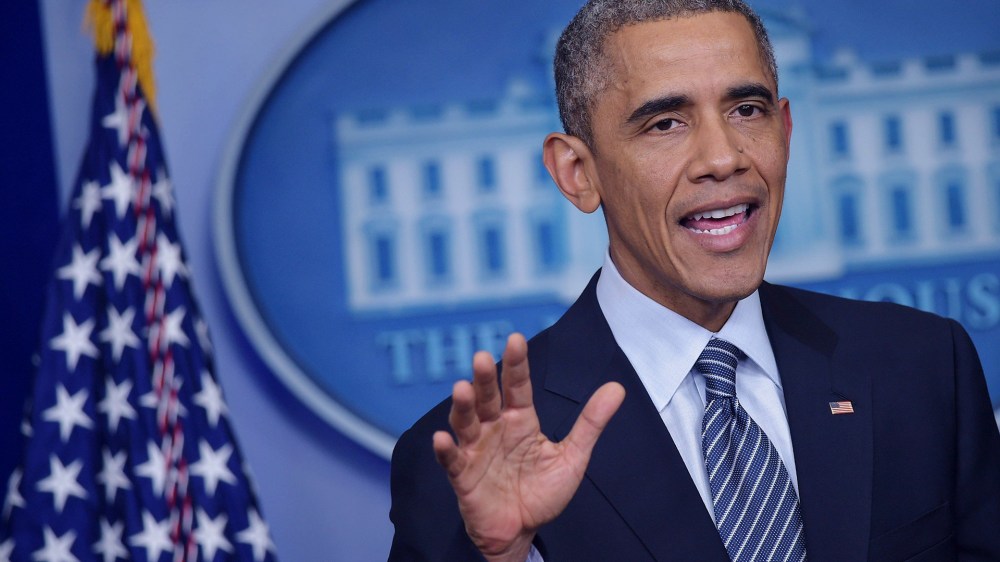 US President Barack Obama speaks following the announcement of the decision in the case of Ferguson police officer Darren Wilson for the shooting death of teenager Michael Brown, in the Brady Briefing Room of the White House on Nov. 24, 2014 in Washington