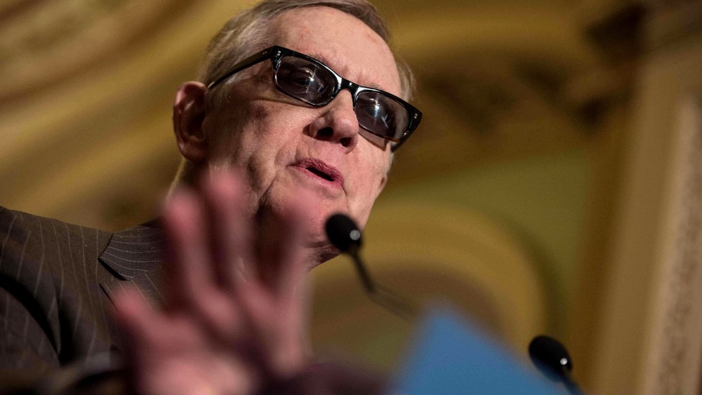 US Senate Minoriity Leader Harry Reid,D-NV, speaks at a press conference at the US Capitol in Washington, DC, on March 10, 2015. (Photo by Nicholas Kamm/AFP/Getty)