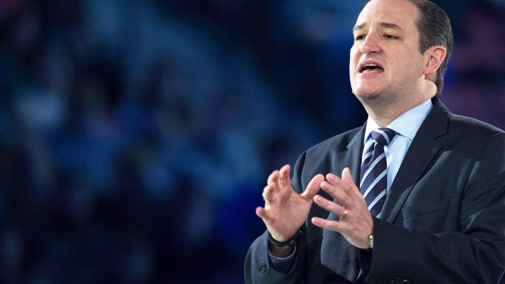 US Senator Ted Cruz (R-TX) delivers remarks announcing his candidacy for the Republican nomination to run for U.S. president March 23, 2015, inside the Vine Center at Liberty University, in Lynchburg, Va. (Photo by Paul J. Richards/AFP/Getty)