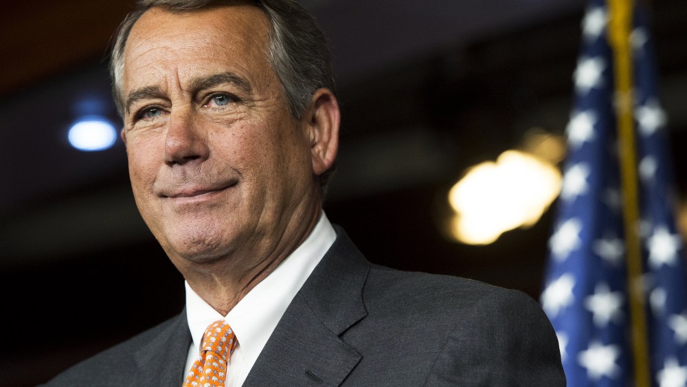 Speaker of the House John Boehner speaks during a press conference on Capitol Hill in Washington, D.C., Sept. 10, 2015. (Photo by Saul Loeb/AFP/Getty)