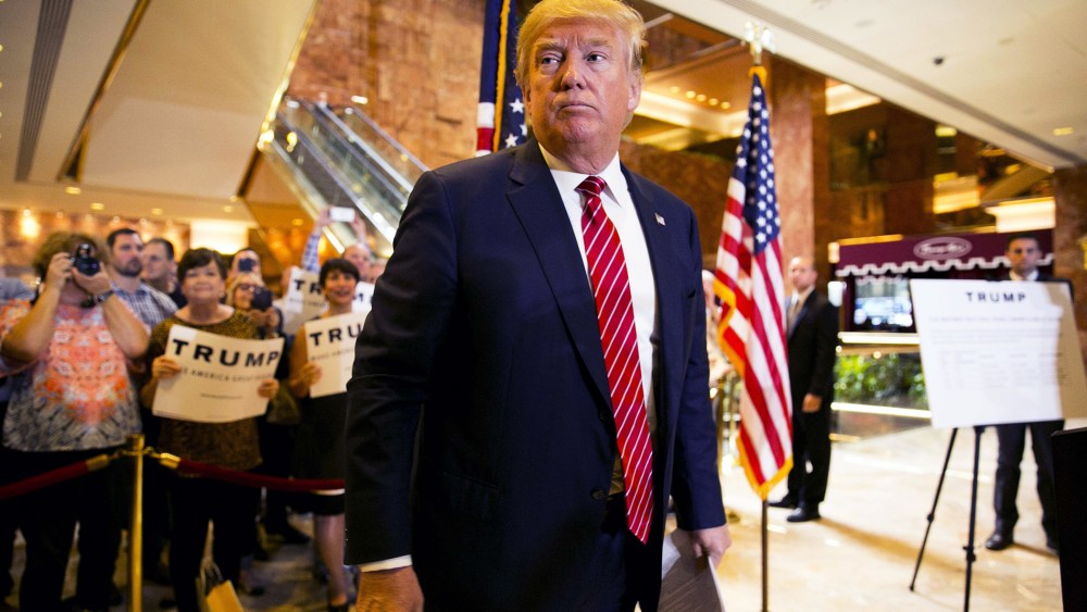 Republican presidential hopeful Donald Trump announces his tax plan during a press conference in New York, N.Y., on Sept. 28, 2015. (Photo by Dominick Reuter/AFP/Getty)