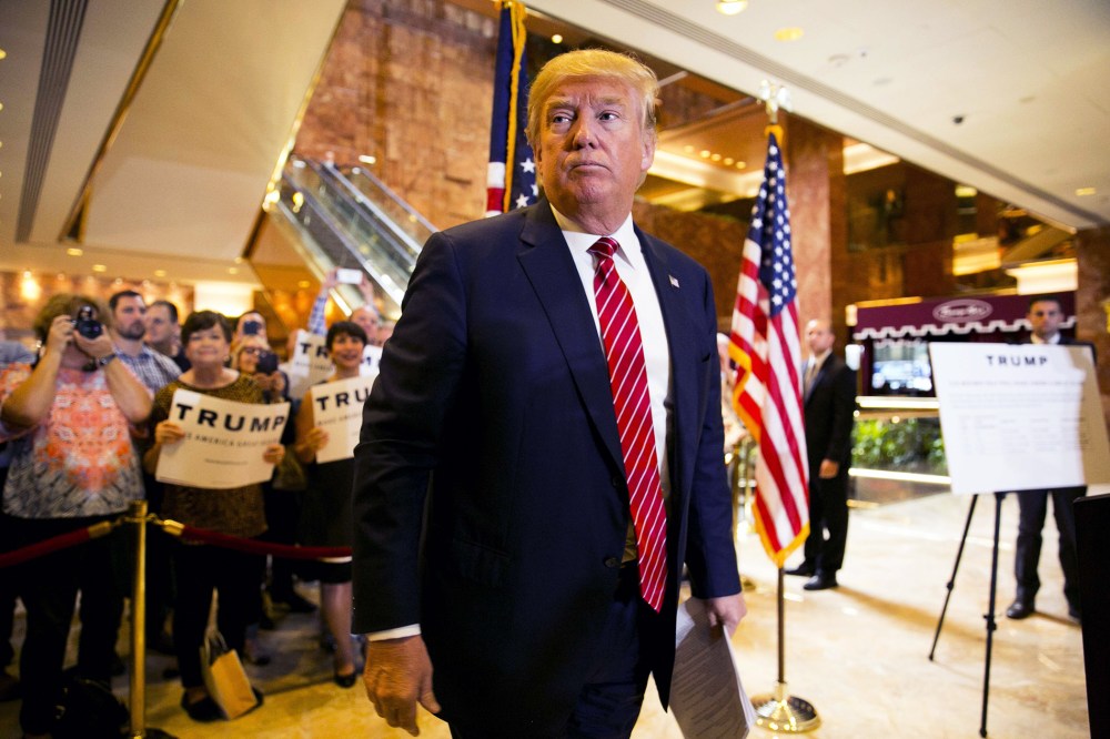 Republican presidential hopeful Donald Trump announces his tax plan during a press conference in New York, N.Y., on Sept. 28, 2015. (Photo by Dominick Reuter/AFP/Getty)