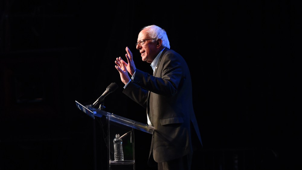 Democratic presidential candidate Bernie Sanders addresses his supporters during a fundraising event at the historic Avalon Theater in Hollywood, Calif., on Oct. 14, 2015. (Photo by Mark Ralston/AFP/Getty)