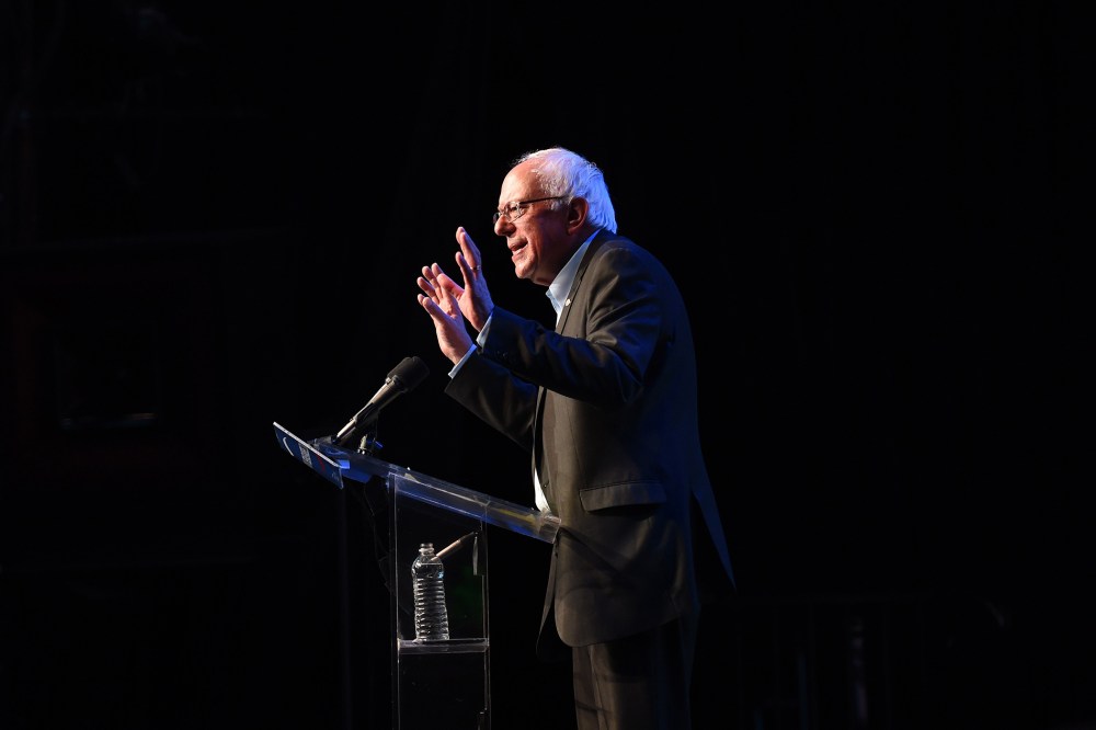 Democratic presidential candidate Bernie Sanders addresses his supporters during a fundraising event at the historic Avalon Theater in Hollywood, Calif., on Oct. 14, 2015. (Photo by Mark Ralston/AFP/Getty)