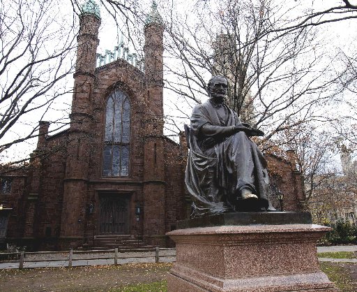 The Theodore Dwight Woolsey statue in front of Dwight Hall on the Old Campus at Yale University in New Haven, Connecticut, in this November 28, 2012 file photo. (REUTERS/Michelle McLoughlin)