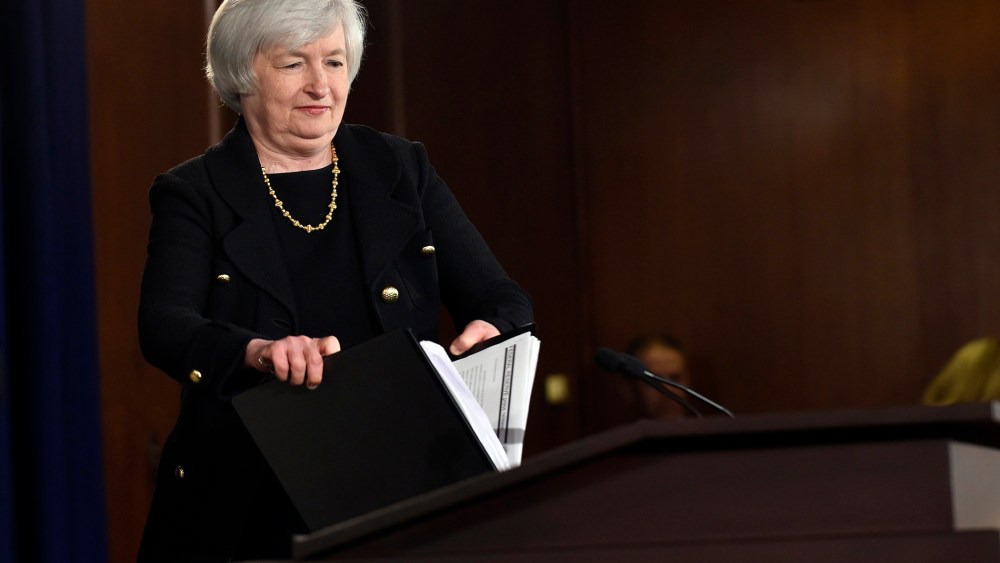Federal Reserve Chairman Janet Yellen arrives for a news conference at the Federal Reserve in Washington, on Sept. 17, 2014. (Photo by Susan Walsh/AP)