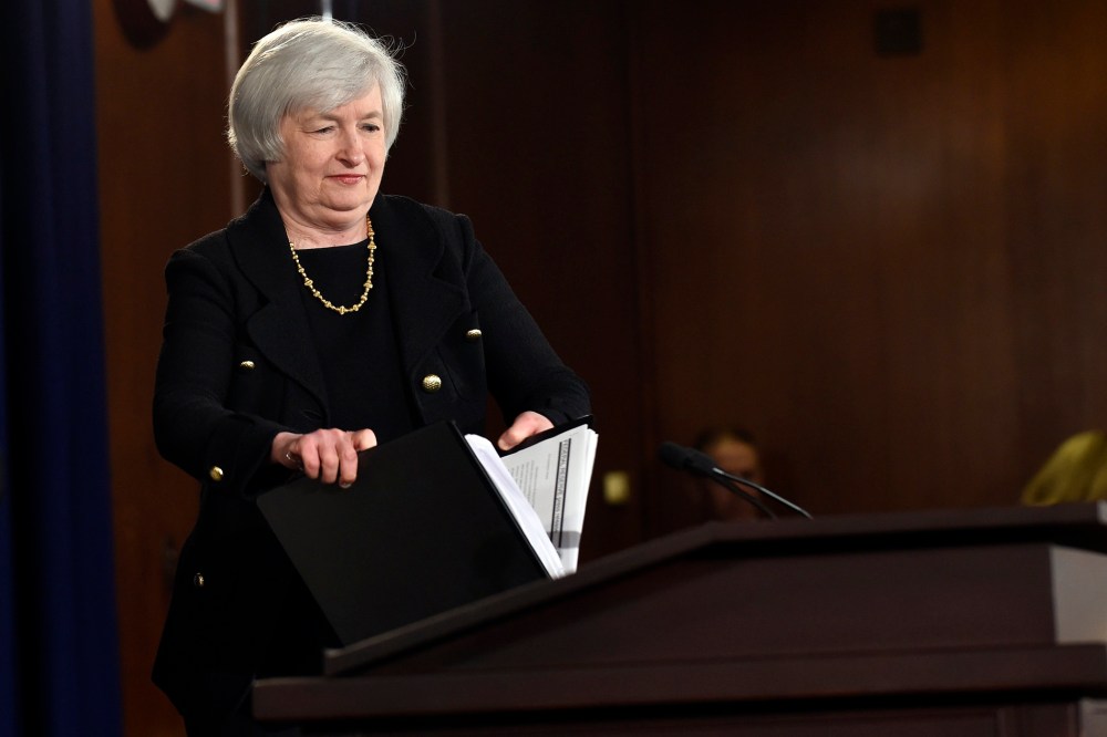 Federal Reserve Chairman Janet Yellen arrives for a news conference at the Federal Reserve in Washington, on Sept. 17, 2014. (Photo by Susan Walsh/AP)