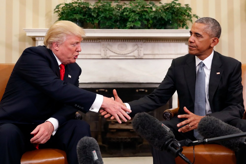 President Barack Obama and President-elect Donald Trump shake hands
