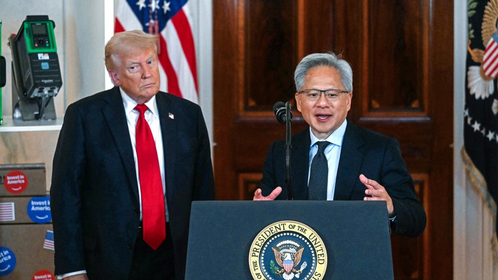 Nvidia CEO Jensen Huang alongside President Donald Trump