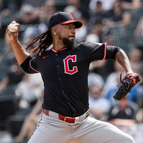 Emmanuel Clase of the Cleveland Guardians delivers a pitch