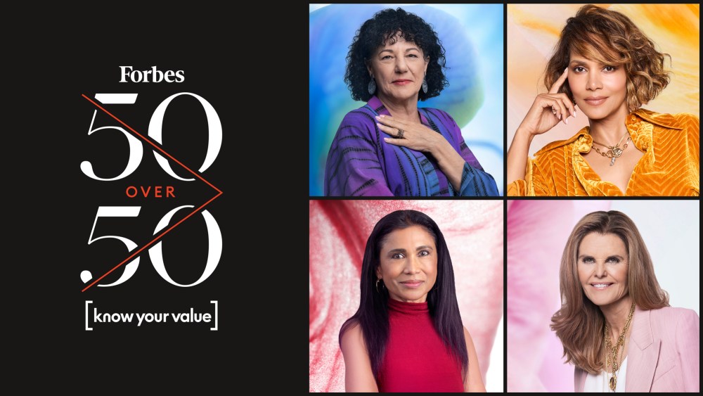In a 4x4 grid from left, Freada Kapor Klein, Halle Berry, Suma Krishnan, and Maria Shriver.