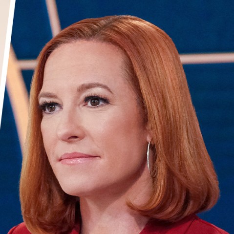 A split composite of a Department of Homeland Security photo and Jen Psaki.