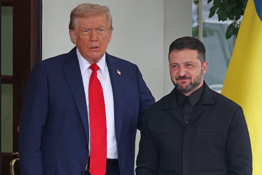 President Donald Trump greets Ukrainian President Volodymyr Zelensky at the White House on Aug. 18, 2025.