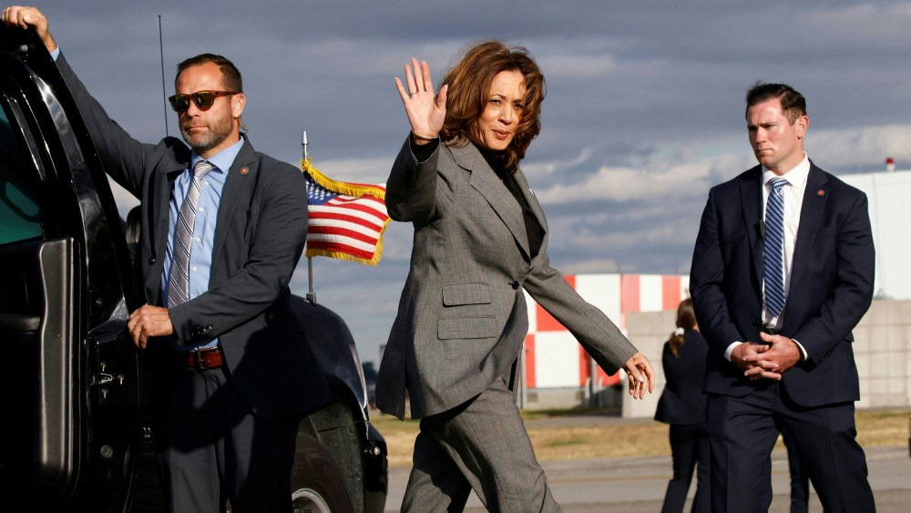Kamala Harris waves