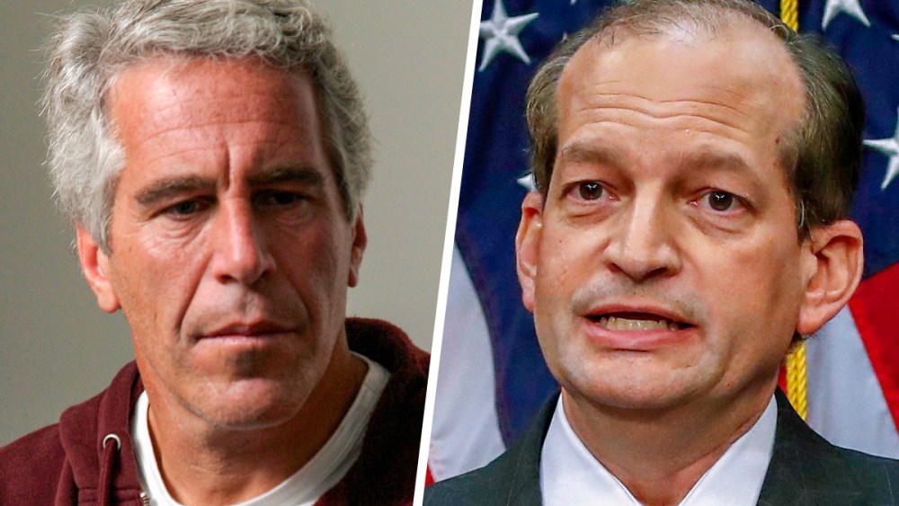 A split composite of Jeffrey Epstein and Alex Acosta.