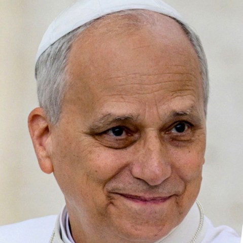 A split composite of Dick Durbin and Pope Leo.