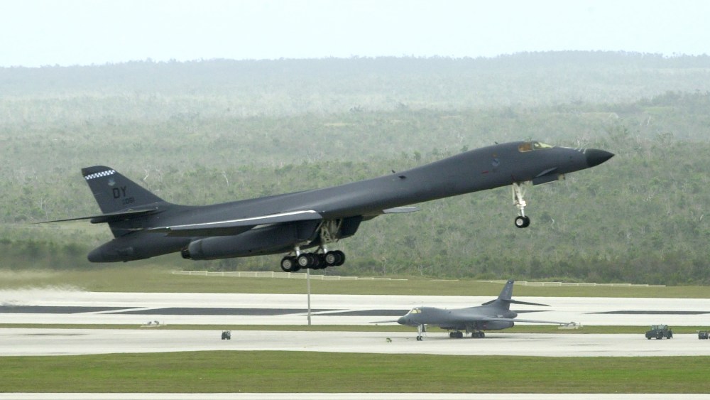 A B-1B Lancer taking off.