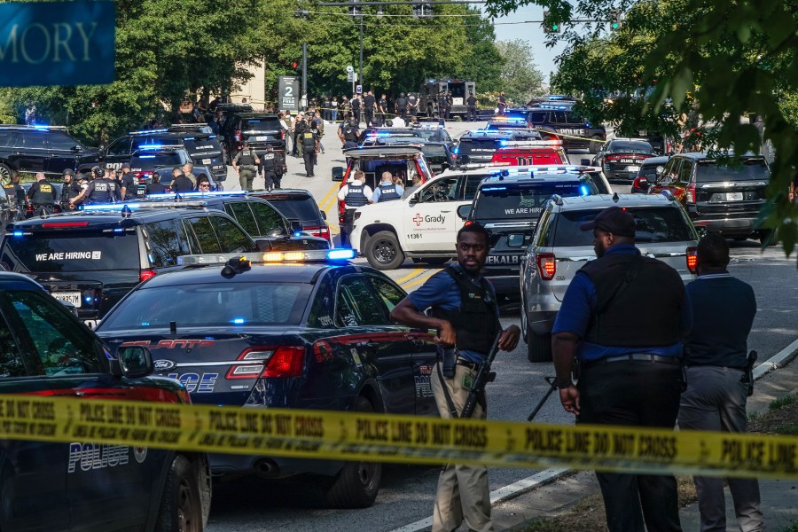 Law enforcement near the Centers For Disease Control (CDC) Global Headquarters during an active shooter incident in Atlanta, GA.