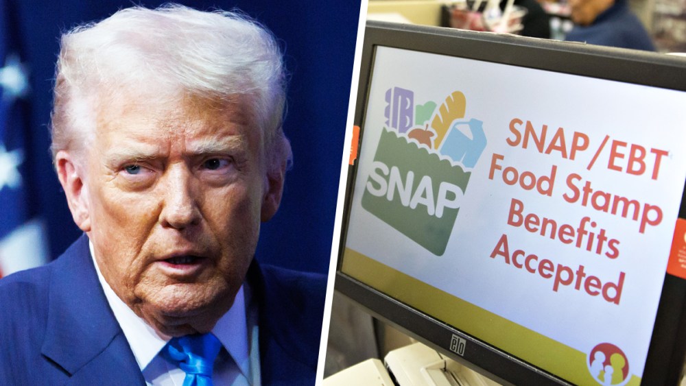 Donald Trump; SNAP/EBT on a grocery store checkout screen.