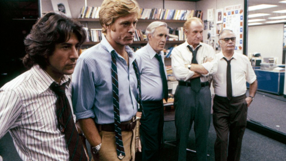 Dustin Hoffman, Robert Redford, Jason Robards, Jack Warden, and Martin Balsam in "All The President's Men."