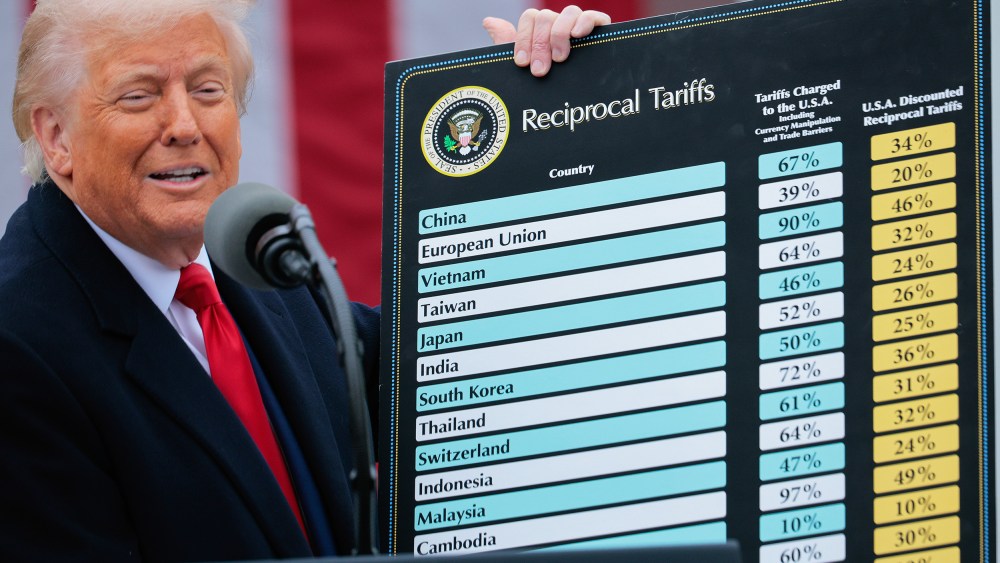 Donald Trump during a “Make America Wealthy Again” trade announcement at the White House.