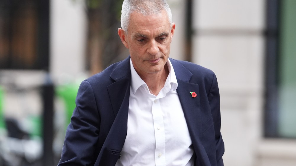 Outgoing BBC Director-General Tim Davie outside BBC Broadcasting House in London following his resignation.