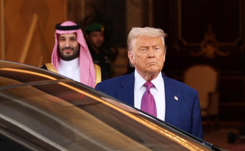 U.S. President Donald J. Trump leaves the Saudi Royal Court with Saudi Crown Prince Mohammed bin Salman.