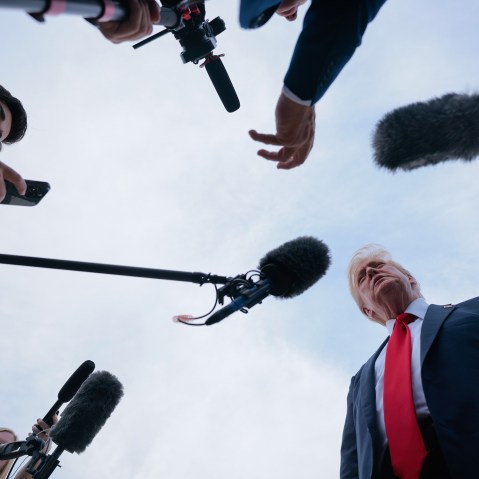 President Donald Trump talks to reporters in Joint Base Andrews, M.D.