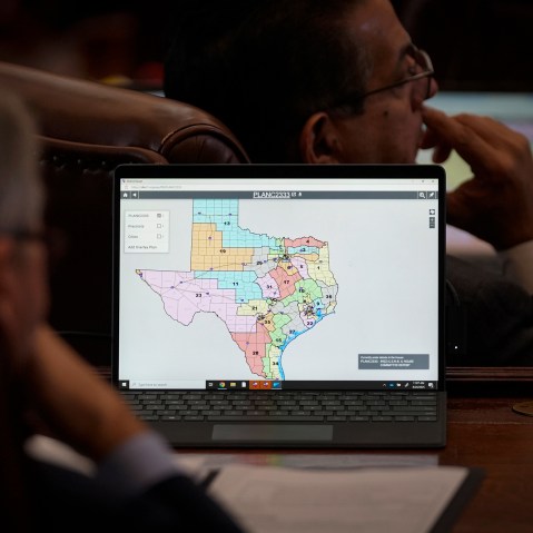 State representatives look at a congressional redistricting map in Austin, T.X.