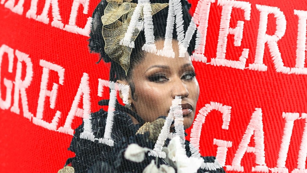 A photo illustration of Nicki Minaj and a "Make America Great Again" hat.