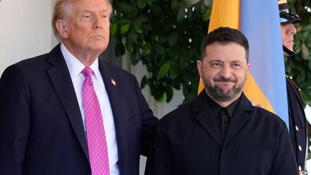 Donald Trump greets Ukraine's President Volodymyr Zelenskyy at the White House