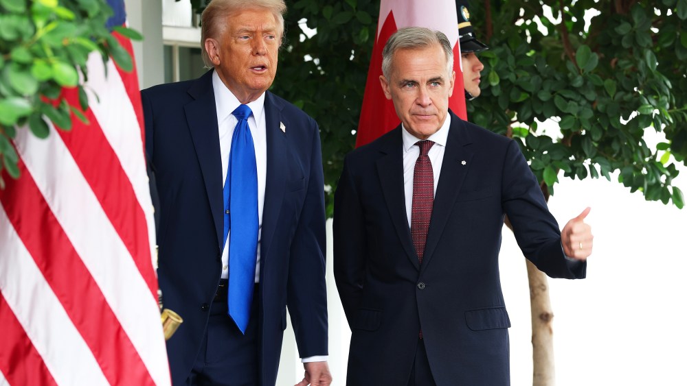 U.S. President Donald Trump and Canadian Prime Minister Mark Carney outside the West Wing of the White House.