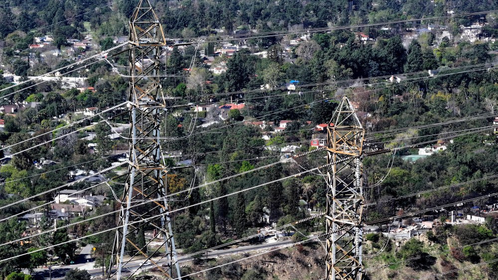 Transmission towers above Altadena and Pasadena on March 20, 2025.