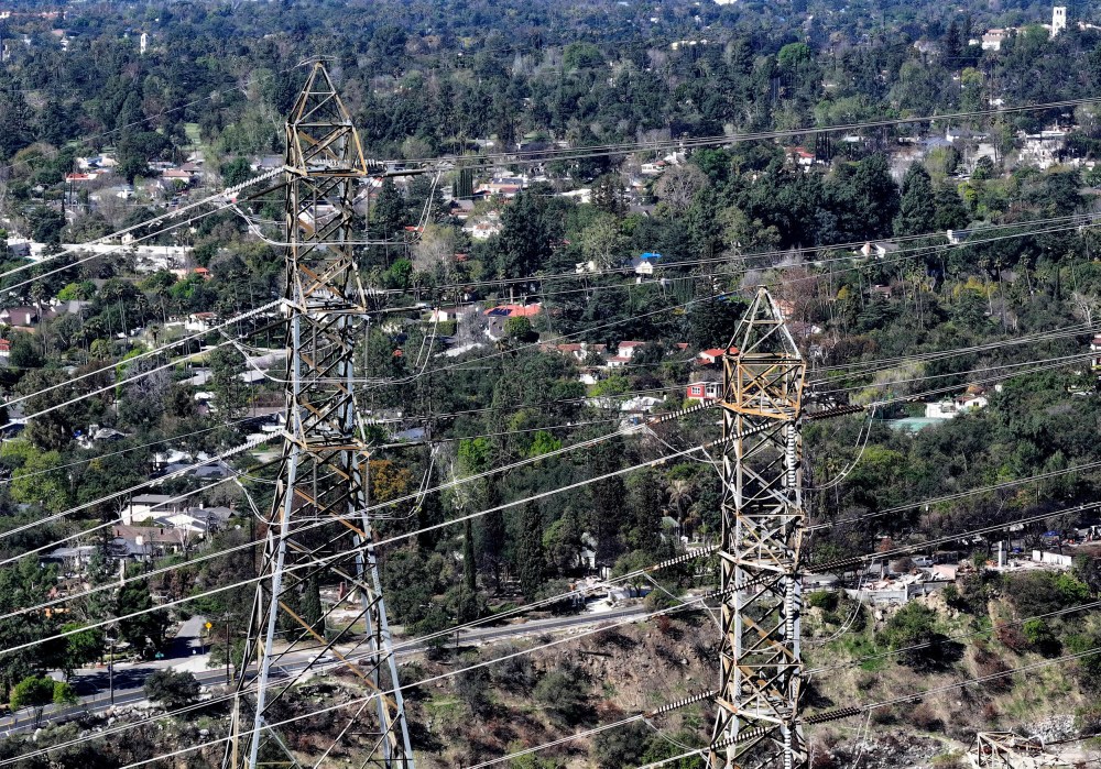 Transmission towers above Altadena and Pasadena on March 20, 2025.