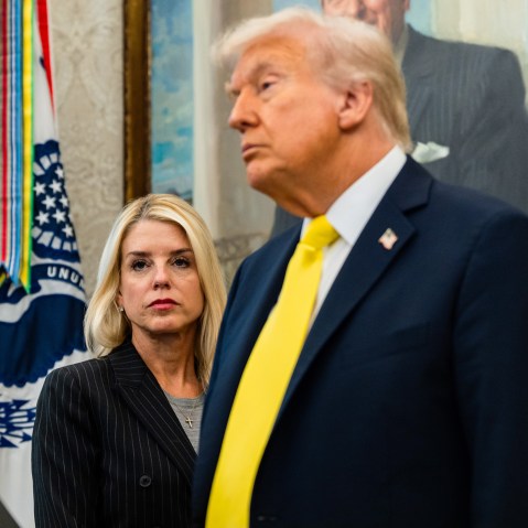 Attorney General Pam Bondi and President Donald Trump in the Oval Office.
