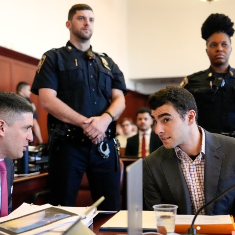 Luigi Mangione attends a court hearing in Manhattan Criminal Court in New York City.