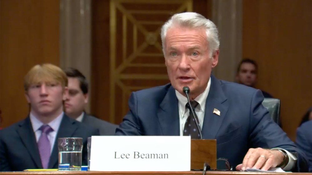 A screengrab of Lee Beaman as he speaks during a hearing on his nomination to be a member of the board of directors of the Tennessee Valley Authority.