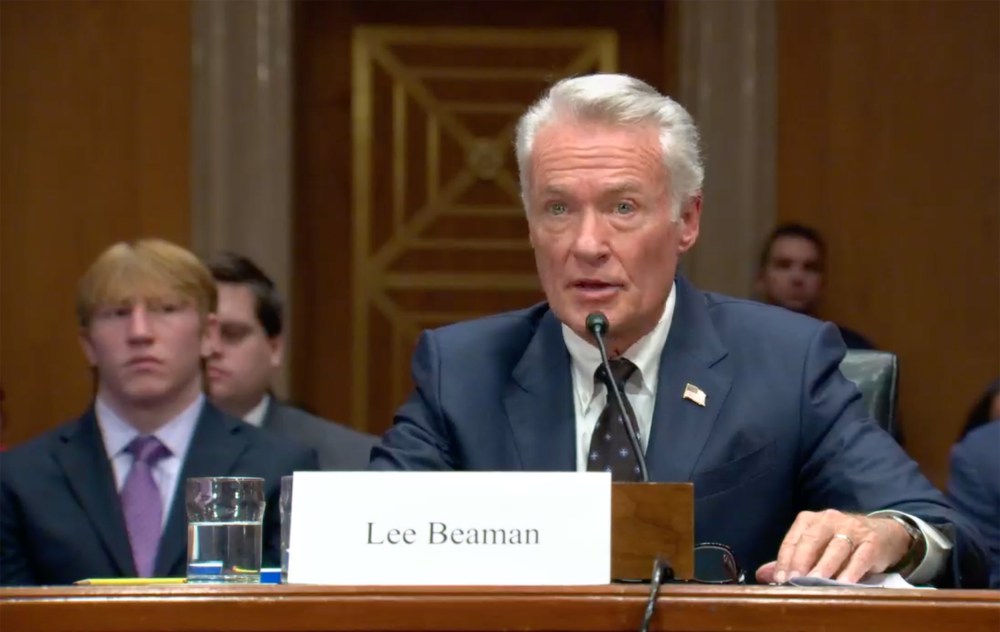A screengrab of Lee Beaman as he speaks during a hearing on his nomination to be a member of the board of directors of the Tennessee Valley Authority.