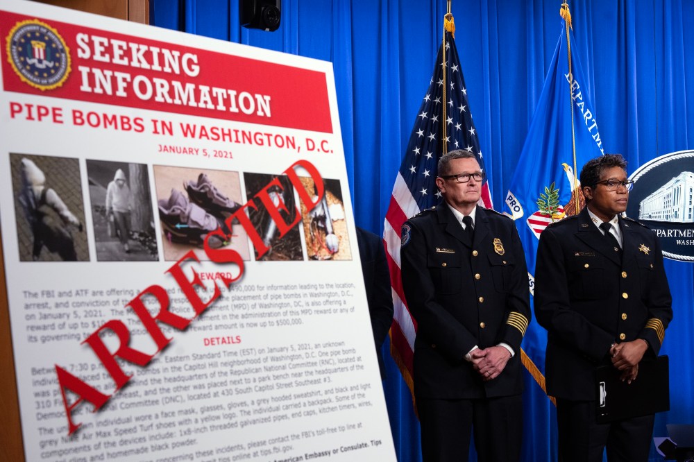 U.S. Capitol Police Chief Michael Sullivan and Washington’s Metropolitan Police Chief Pamela Smith attend a news conference at the Justice Department on Dec. 4, 2025, announcing the arrest of Brian Cole Jr.